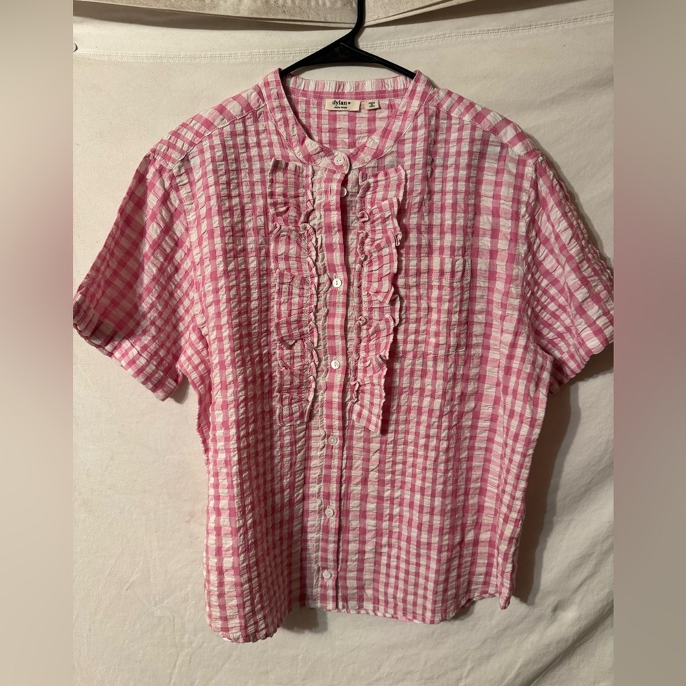 Pink Gingham Ruffle Blouse